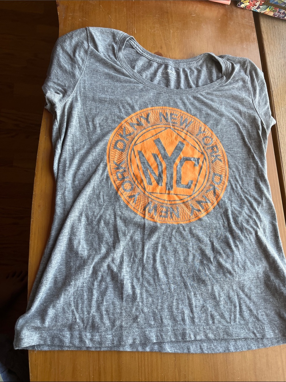DKNY Gray Short-Sleeve Tee with Orange NYC Emblem